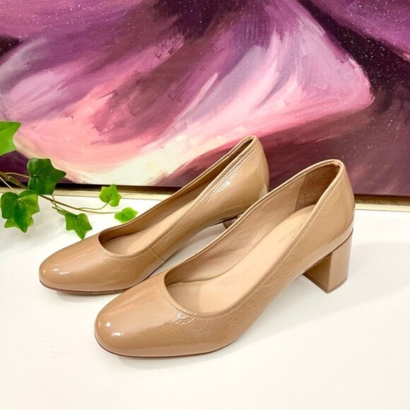 27 Edit Naturalizer Rebecca Patent Leather Block Heels Pump in Taupe Size 9 - Picture 2 of 8